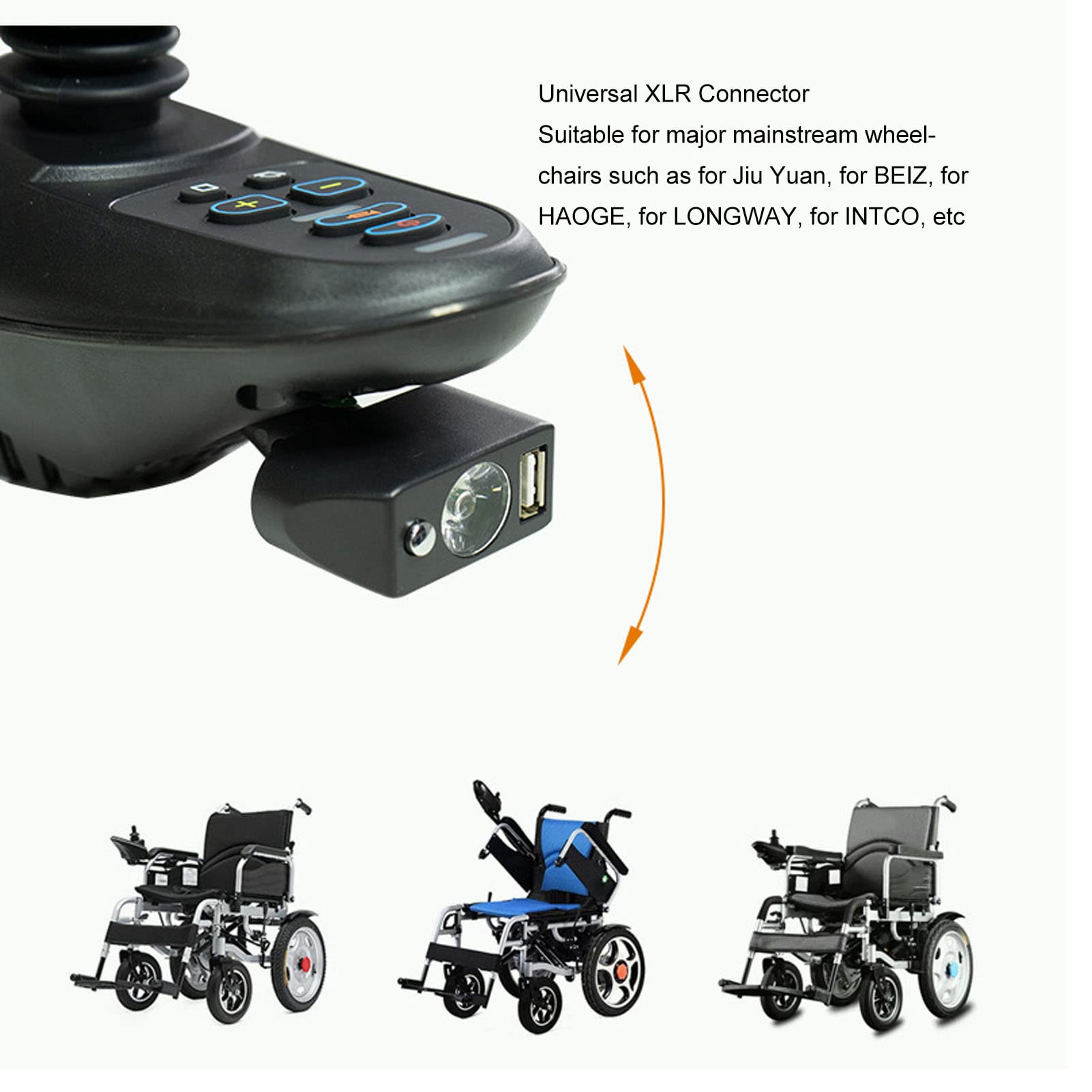 Belvas Electric Wheelchair LED Light, 3 Pin XLR Head Lighting Controller with USB Charging, Adjustable Angle Power Wheelchair Light