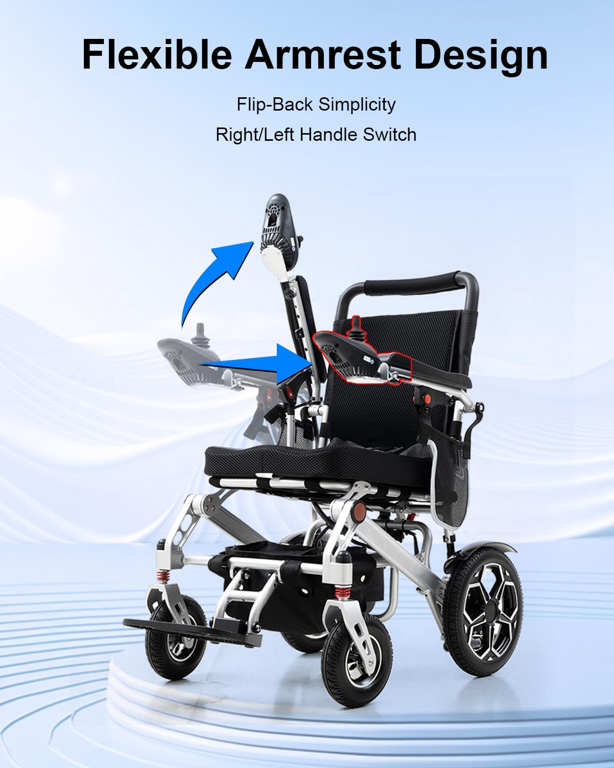 D10 Foldable Electric Wheelchair for Adults with Removable 12Ah Lithium Battery, 500W Motor, 20km Range, 150kg Capacity, Lightweight Aluminium Powerchair-Travel & Airplane Approved