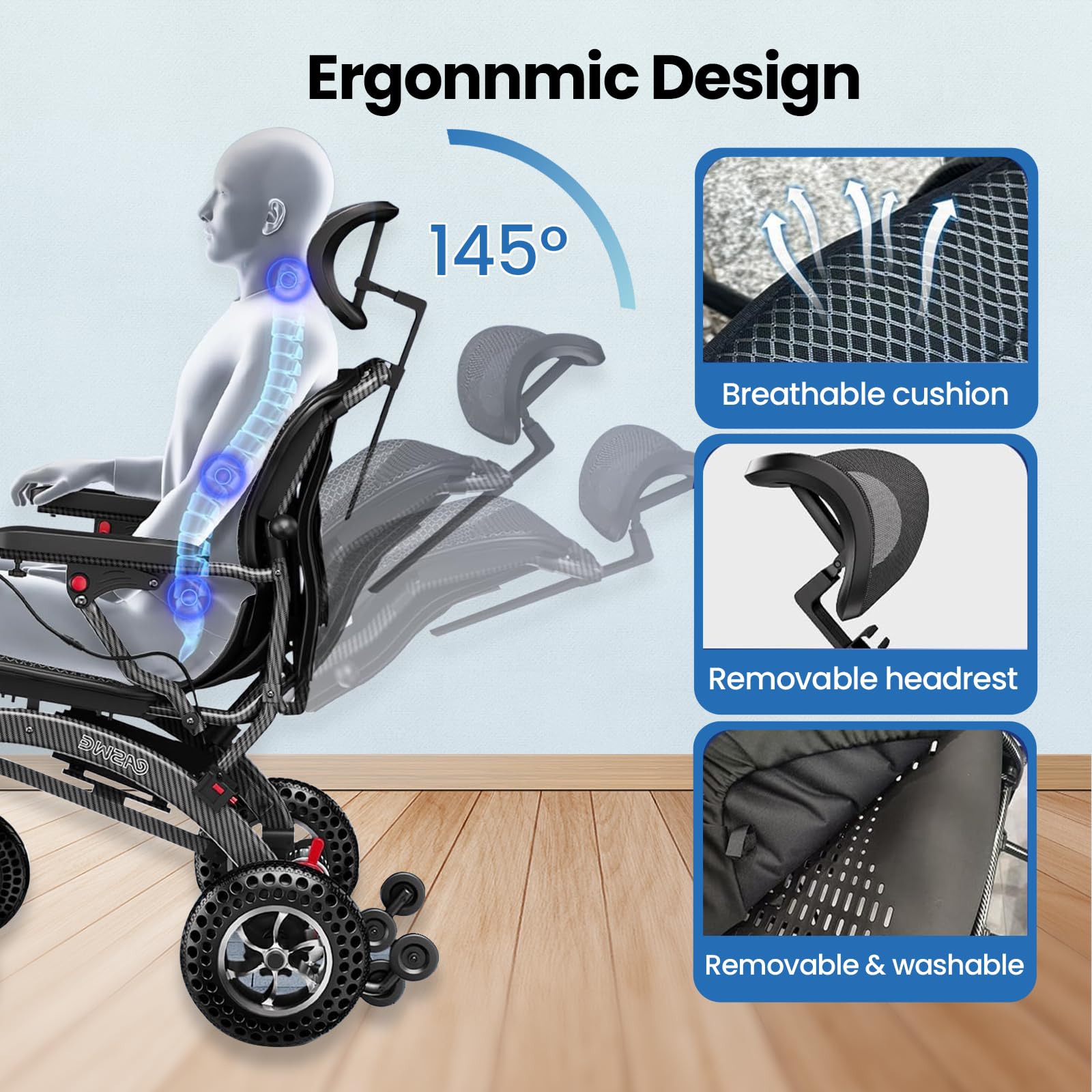 Lightweight Foldable Electric Wheelchair for Adults with Recliner – Foldable, 400W Motor, 15-Mile Range, 250Lb Capacity, Airline Approved