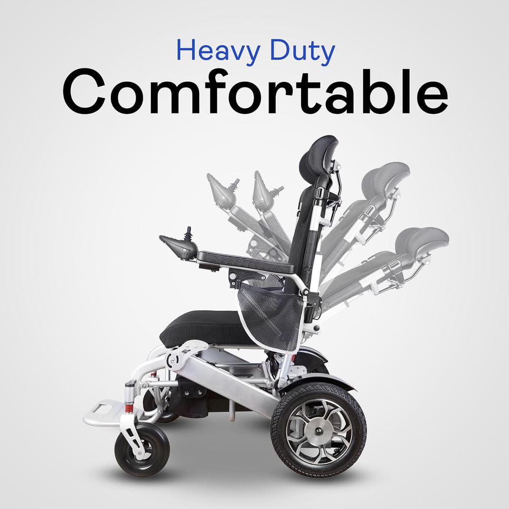 Reclining Electric Wheelchair, for Adults with Remote Control, Lightweight Foldable Powered Wheelchair with Headrest, with 12AH Lithium Batteries, 500W Motor