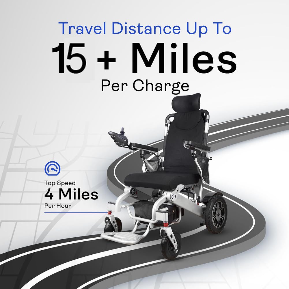 Reclining Electric Wheelchair, for Adults with Remote Control, Lightweight Foldable Powered Wheelchair with Headrest, with 12AH Lithium Batteries, 500W Motor