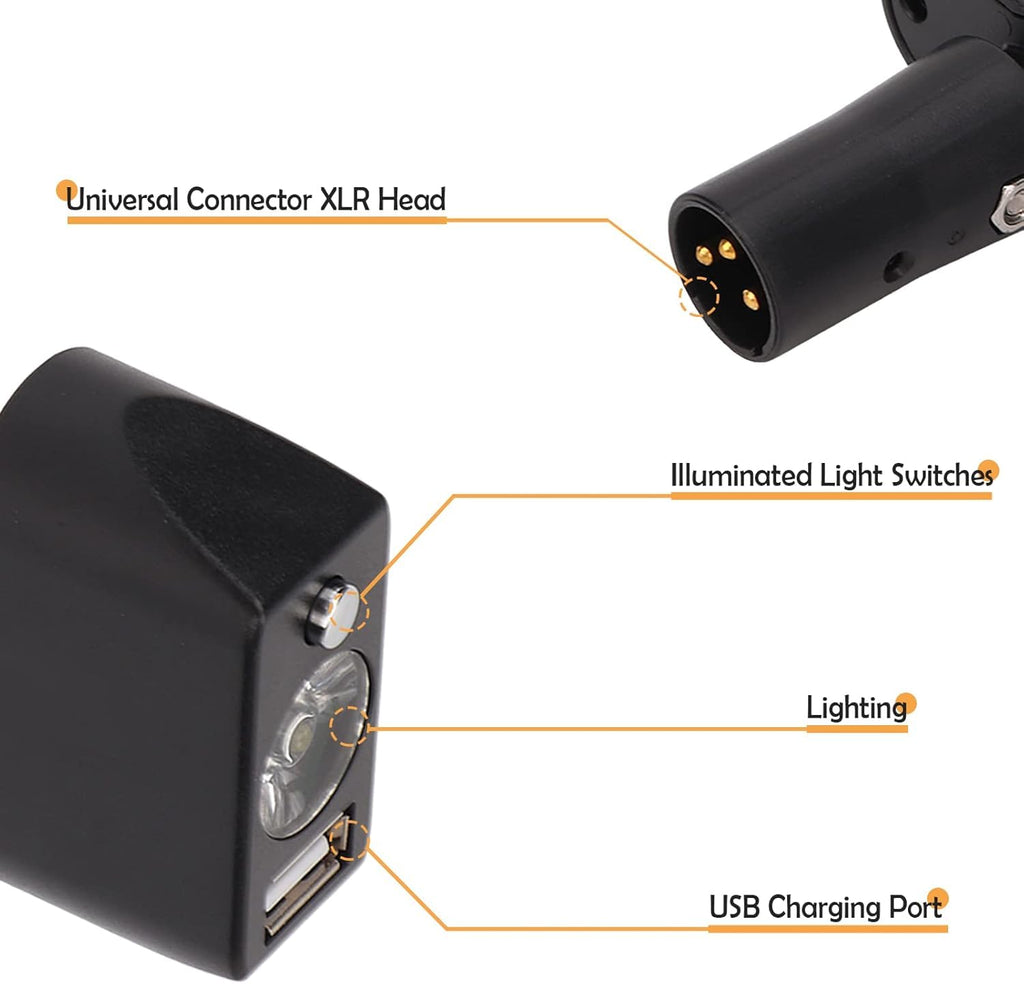 Belvas Electric Wheelchair LED Light, 3 Pin XLR Head Lighting Controller with USB Charging, Adjustable Angle Power Wheelchair Light