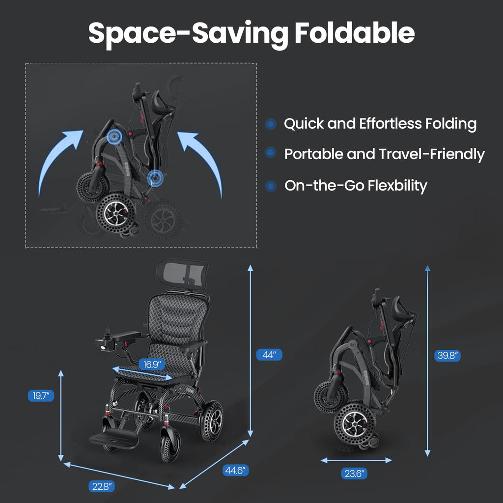 Lightweight Foldable Electric Wheelchair for Adults with Recliner – Foldable, 400W Motor, 15-Mile Range, 250Lb Capacity, Airline Approved