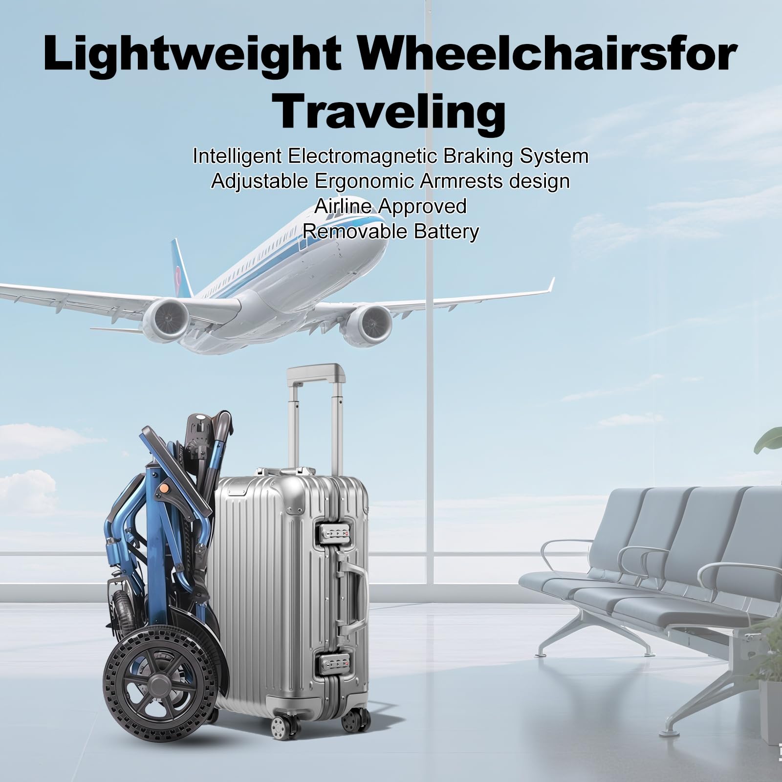 D04 Foldable Electric Wheelchair for Adults with Removable 10Ah Lithium Battery, 500W Motor, 20km Range, 150kg Capacity, Lightweight Aluminium Powerchair-Travel & Airplane Approved