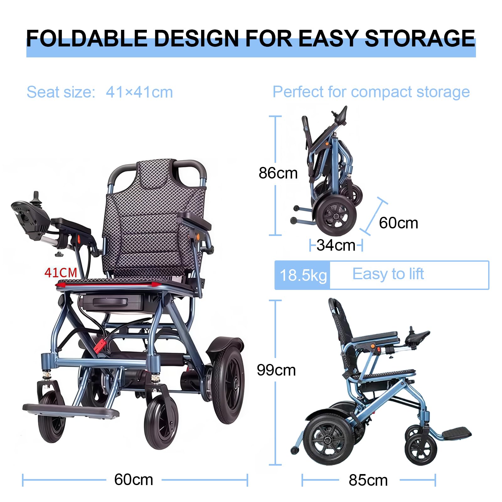 D04 Foldable Electric Wheelchair for Adults with Removable 10Ah Lithium Battery, 500W Motor, 20km Range, 150kg Capacity, Lightweight Aluminium Powerchair-Travel & Airplane Approved