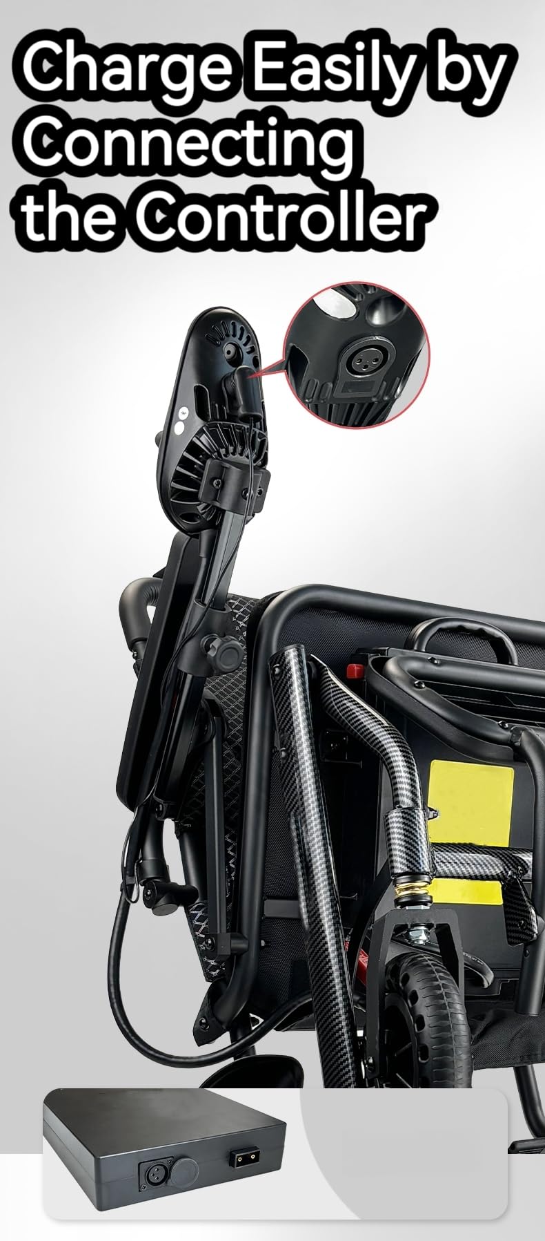 D04 Foldable Electric Wheelchair with Powerful 500W Motor, 10Ah Removable Battery, 20km Range, 150kg Capacity, Lightweight Carbon Aluminium Powerchair–Travel & Airline Approved