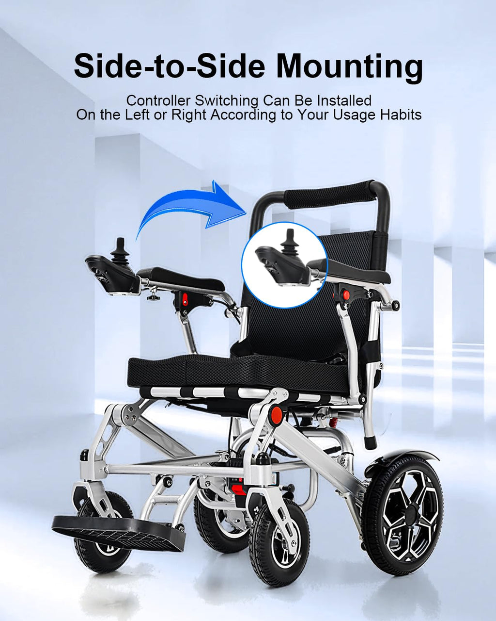 D10 Foldable Electric Wheelchair for Adults with Removable 12Ah Lithium Battery, 500W Motor, 20km Range, 150kg Capacity, Lightweight Aluminium Powerchair-Travel & Airplane Approved