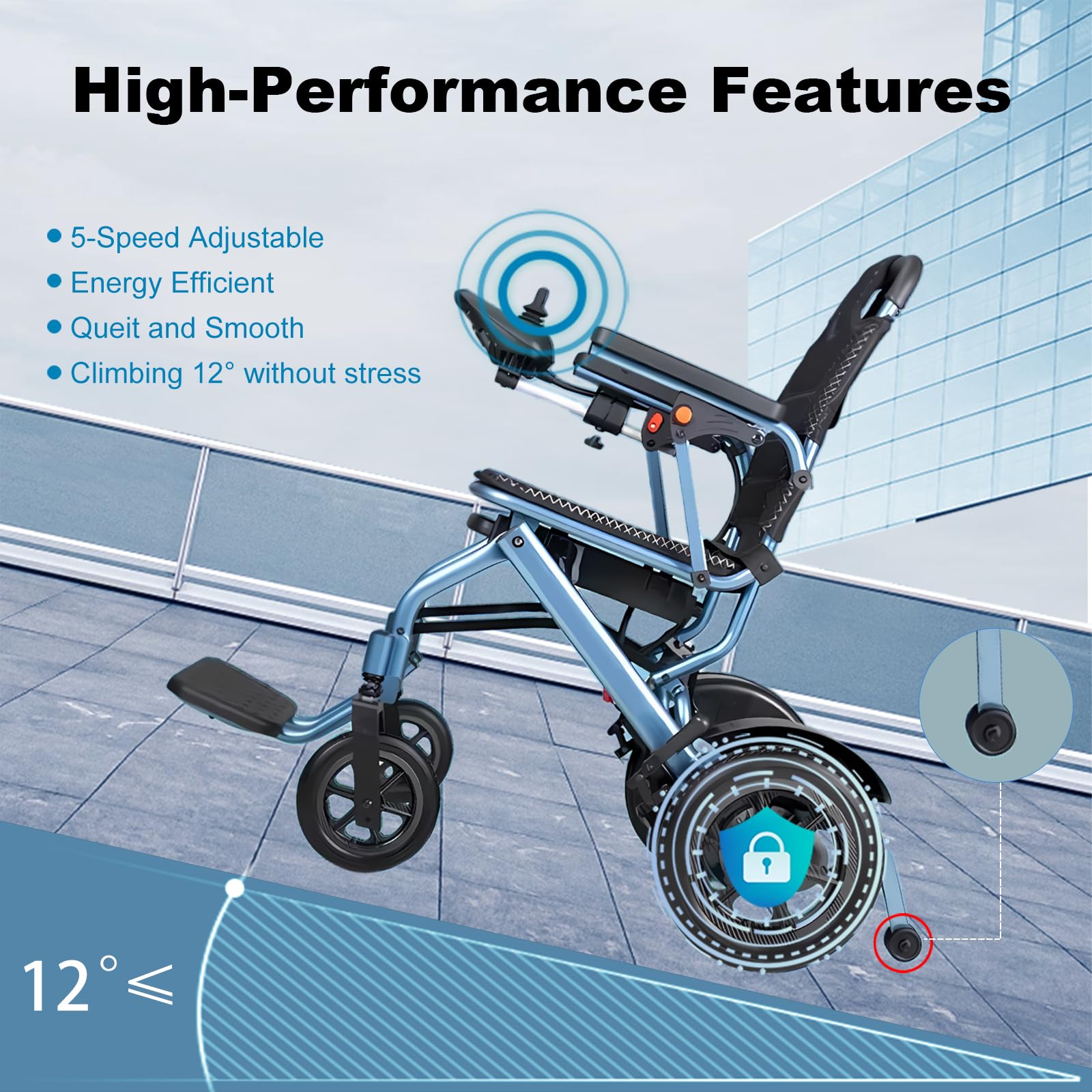 D04 Foldable Electric Wheelchair for Adults with Removable 10Ah Lithium Battery, 500W Motor, 20km Range, 150kg Capacity, Lightweight Aluminium Powerchair-Travel & Airplane Approved