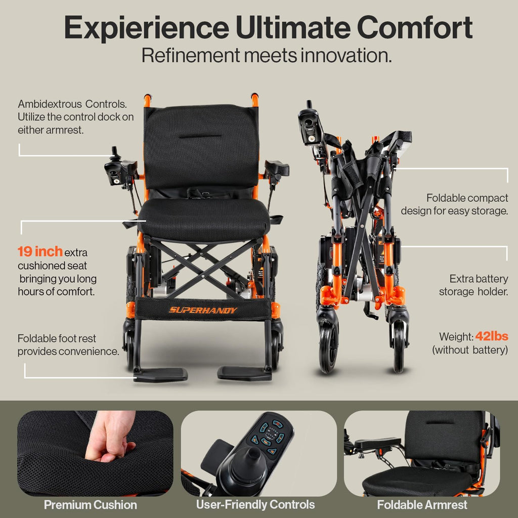 GoRide 2 Electric Wheelchair - Lightweight (19 KG), Foldable, Dual Brushless Motors, Zero Turn, Electromagnetic Brake, Portable Design for Enhanced Mobility (150 KG Capacity)
