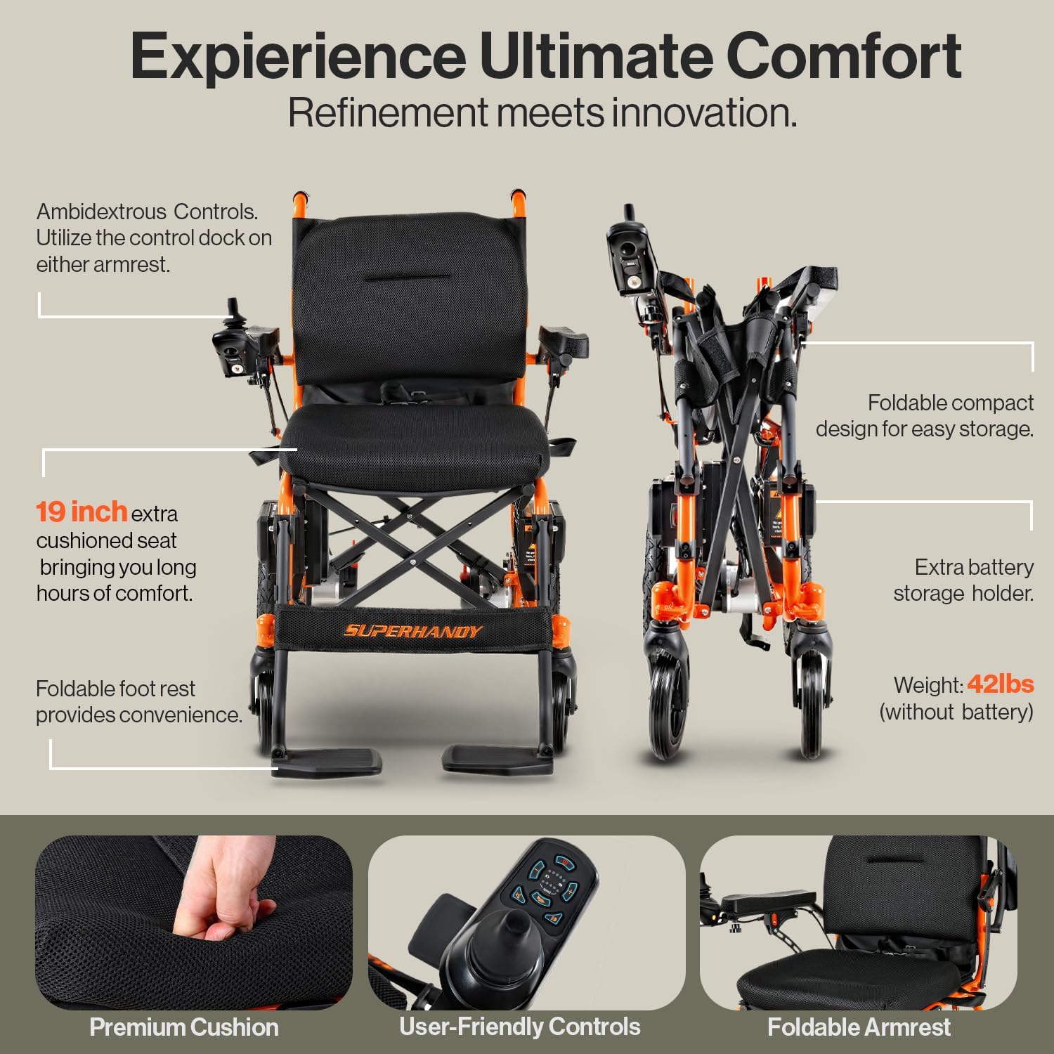 GoRide 2 Electric Wheelchair - Lightweight (19 KG), Foldable, Dual Brushless Motors, Zero Turn, Electromagnetic Brake, Portable Design for Enhanced Mobility (150 KG Capacity)