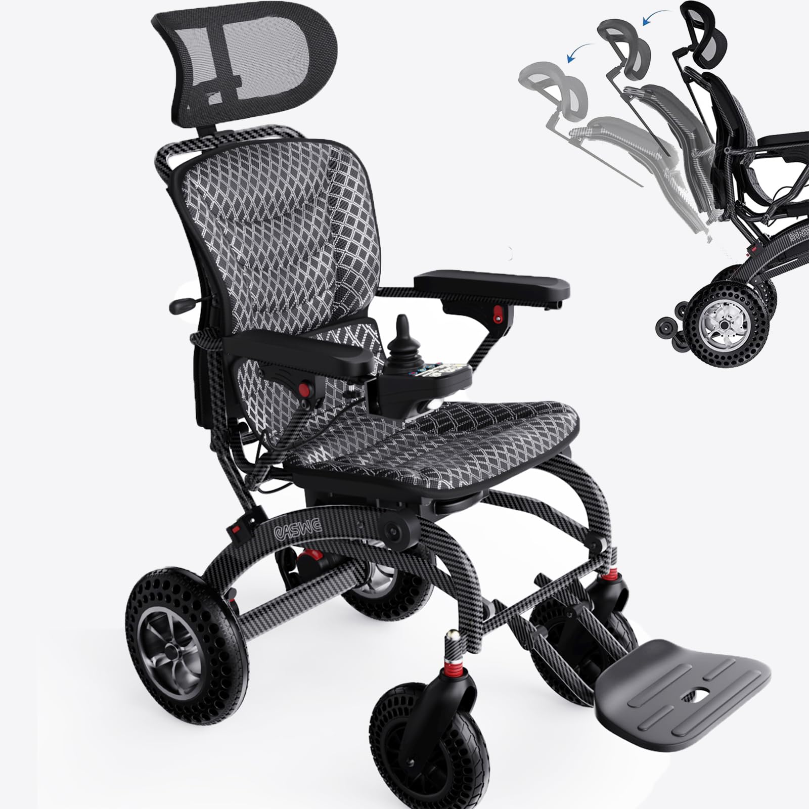 Lightweight Foldable Electric Wheelchair for Adults with Recliner – Foldable, 400W Motor, 15-Mile Range, 250Lb Capacity, Airline Approved