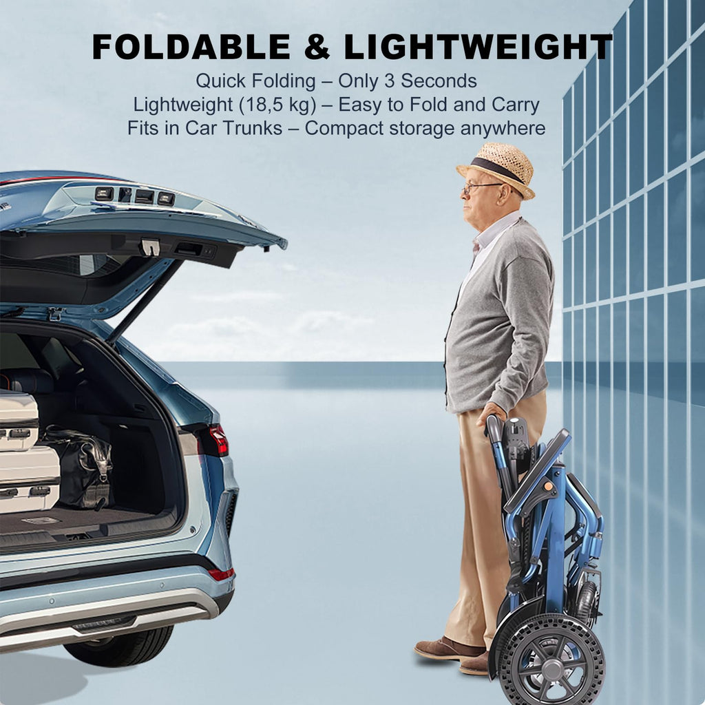 D04 Foldable Electric Wheelchair for Adults with Removable 10Ah Lithium Battery, 500W Motor, 20km Range, 150kg Capacity, Lightweight Aluminium Powerchair-Travel & Airplane Approved