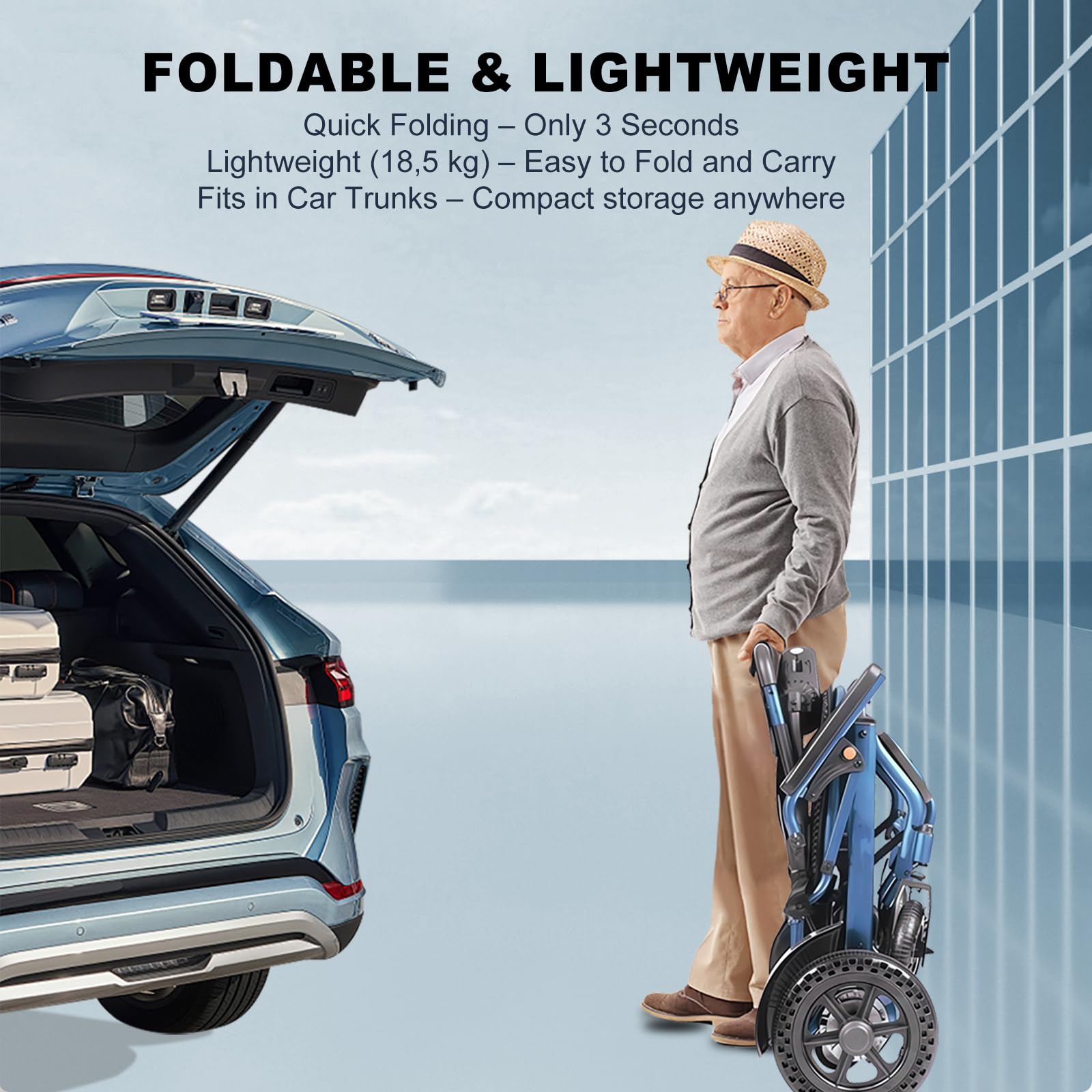 D04 Foldable Electric Wheelchair for Adults with Removable 10Ah Lithium Battery, 500W Motor, 20km Range, 150kg Capacity, Lightweight Aluminium Powerchair-Travel & Airplane Approved