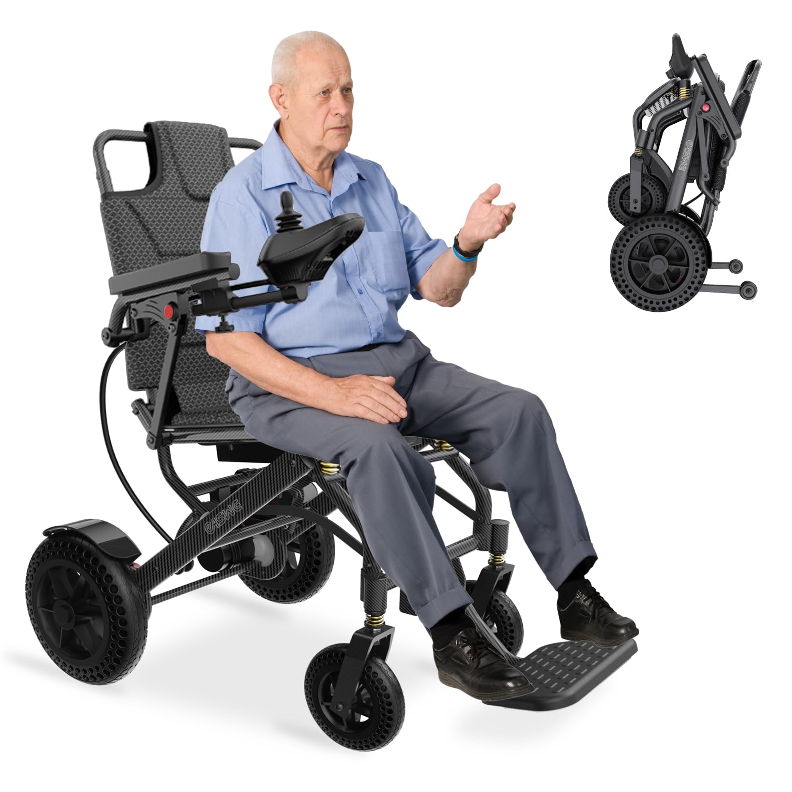 Electric Wheelchair for Adults - Foldable Lightweight (40lbs), 500W Motor, 15-Mile Range, 250Lb Capacity, Airline Approved for Travel