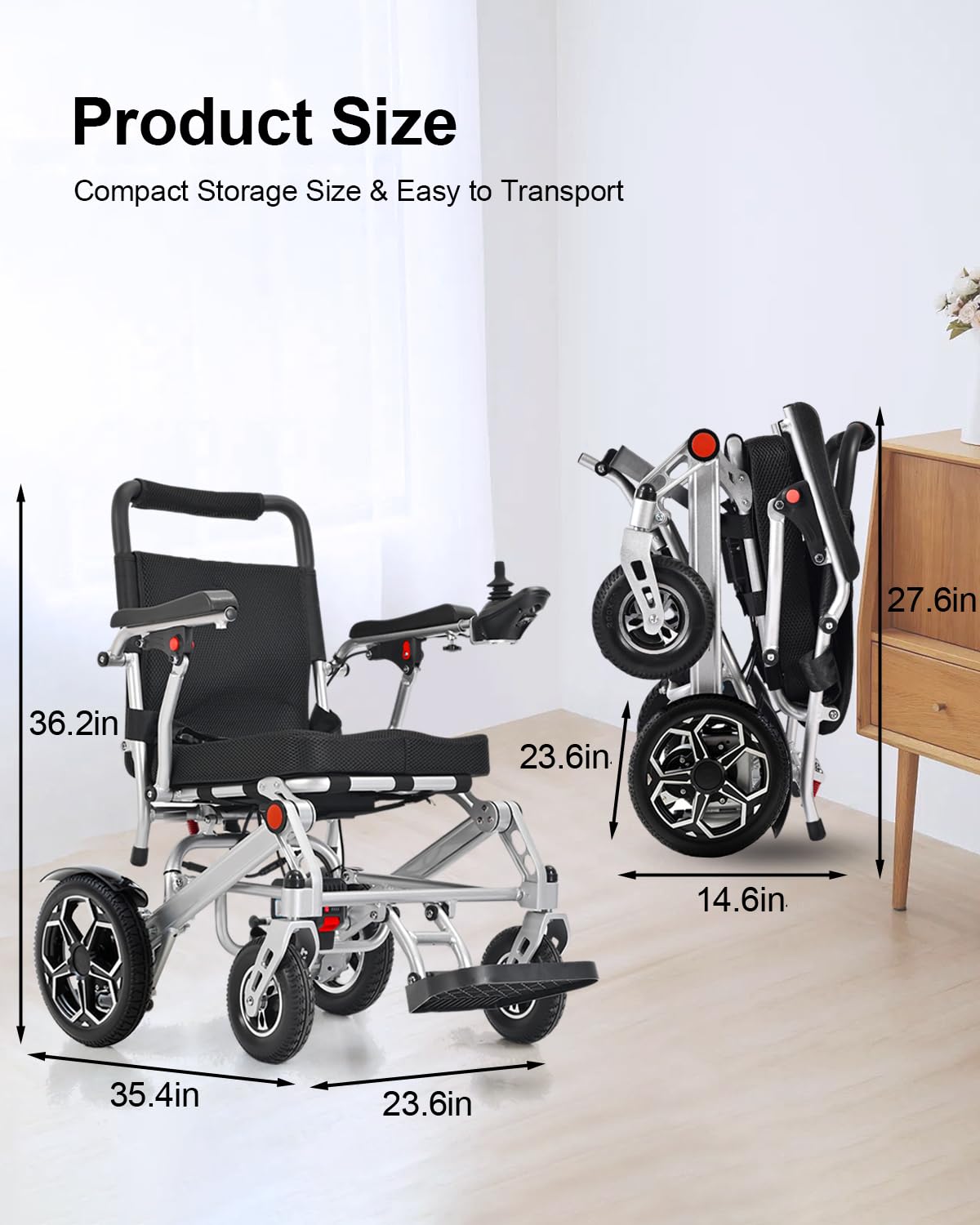 D10 Foldable Electric Wheelchair for Adults with Removable 12Ah Lithium Battery, 500W Motor, 20km Range, 150kg Capacity, Lightweight Aluminium Powerchair-Travel & Airplane Approved
