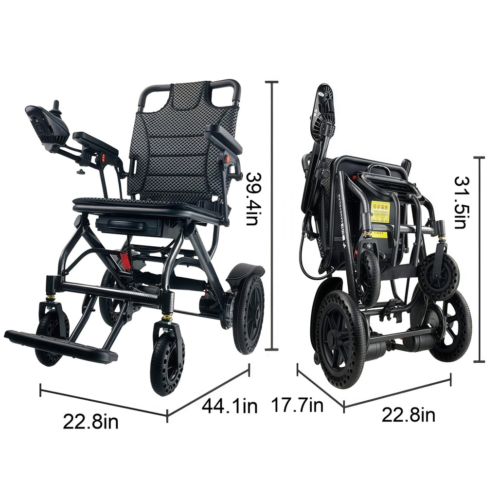 D04 Foldable Electric Wheelchair with Powerful 500W Motor, 10Ah Removable Battery, 20km Range, 150kg Capacity, Lightweight Carbon Aluminium Powerchair–Travel & Airline Approved