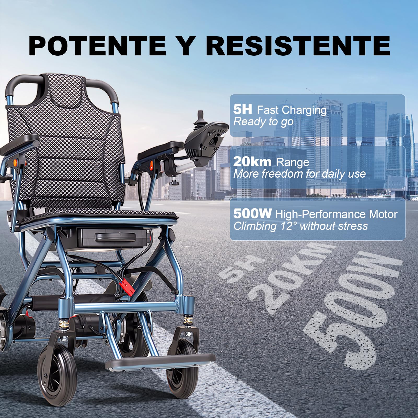 D04 Foldable Electric Wheelchair for Adults with Removable 10Ah Lithium Battery, 500W Motor, 20km Range, 150kg Capacity, Lightweight Aluminium Powerchair-Travel & Airplane Approved
