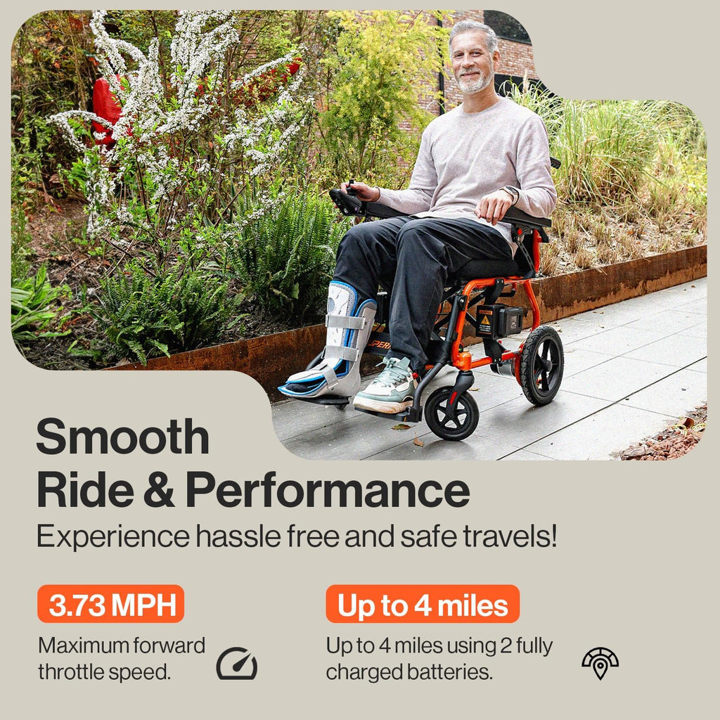 GoRide 2 Electric Wheelchair - Lightweight (19 KG), Foldable, Dual Brushless Motors, Zero Turn, Electromagnetic Brake, Portable Design for Enhanced Mobility (150 KG Capacity)
